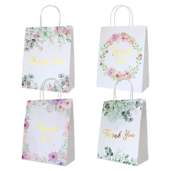 12PCS Thank You Gift Paper Bags With Handles Floral Design Thank You Bags For Business, Boutique, Gifts, Wedding Favors 5