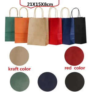 10PCS/lot 21x15x8cm Multifunction dark color Kraft paper bag with handles Festival gift bag High Quality  jewelry bags 1