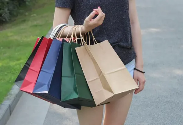 10PCS/lot 21x15x8cm Multifunction dark color Kraft paper bag with handles Festival gift bag High Quality  jewelry bags 4