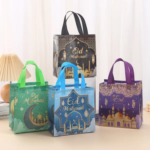 5/10pcs Ramadan Kareem Nonwoven Tote Bag Eid Mubarak Printed Waterproof Packaging Bag Ramadan 2025 Muslim Islamic Party Decor 1