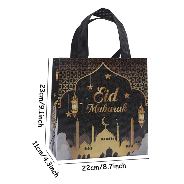 5/10pcs Ramadan Kareem Nonwoven Tote Bag Eid Mubarak Printed Waterproof Packaging Bag Ramadan 2025 Muslim Islamic Party Decor 2