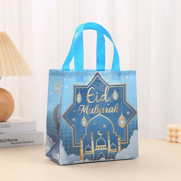 5/10pcs Ramadan Kareem Nonwoven Tote Bag Eid Mubarak Printed Waterproof Packaging Bag Ramadan 2025 Muslim Islamic Party Decor 4
