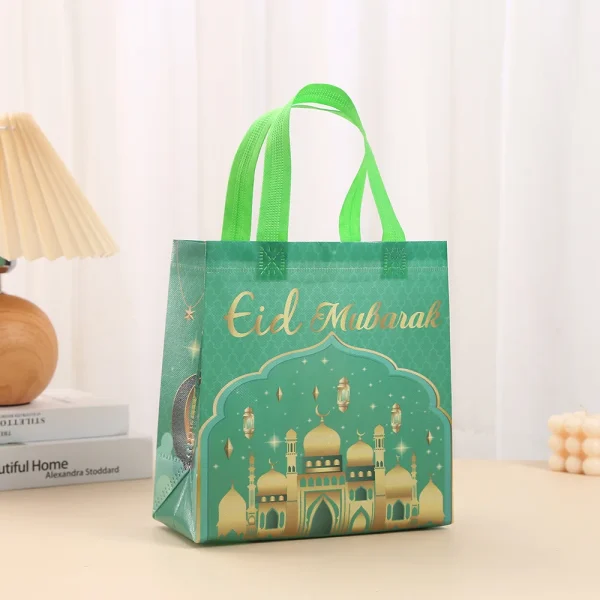 5/10pcs Ramadan Kareem Nonwoven Tote Bag Eid Mubarak Printed Waterproof Packaging Bag Ramadan 2025 Muslim Islamic Party Decor 5