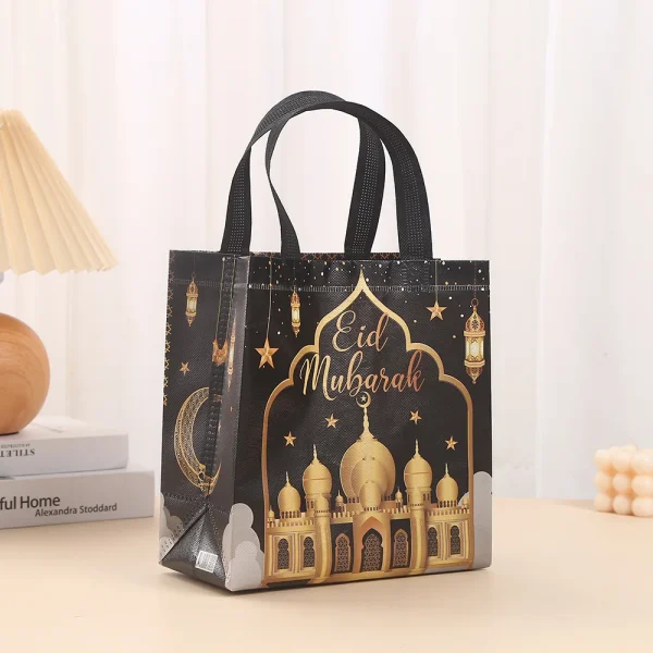5/10pcs Ramadan Kareem Nonwoven Tote Bag Eid Mubarak Printed Waterproof Packaging Bag Ramadan 2025 Muslim Islamic Party Decor 6