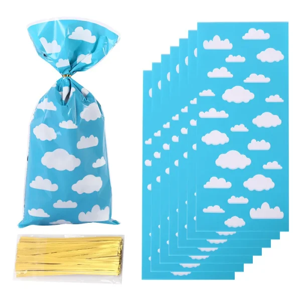 50pcs/lot Cute Cloud Summer Theme Party Plastic Bags Candy Box Biscuit Gift Bags Baby Shower Birthday Favor Decoration Supplies 1