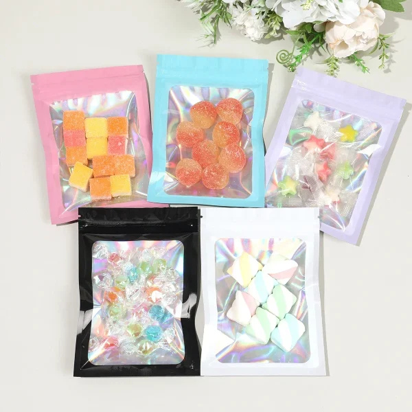 1/5/10Pc Laser Zip Lock Plastic Bag Hologram Resealable Jewelry Gifts Food Packaging Pouches WaterProof Flat Zipper Storage Bags 2