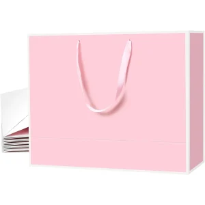 1/3/5/10Pcs Large Pink Gift Bags with Ribbon Handle Simple Gift Packaging Bags Shopping for Business Birthday Wedding Party 1