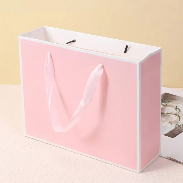 1/3/5/10Pcs Large Pink Gift Bags with Ribbon Handle Simple Gift Packaging Bags Shopping for Business Birthday Wedding Party 2