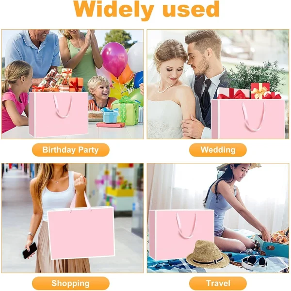 1/3/5/10Pcs Large Pink Gift Bags with Ribbon Handle Simple Gift Packaging Bags Shopping for Business Birthday Wedding Party 4