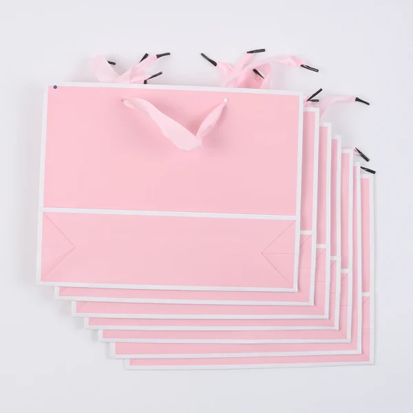 1/3/5/10Pcs Large Pink Gift Bags with Ribbon Handle Simple Gift Packaging Bags Shopping for Business Birthday Wedding Party 5