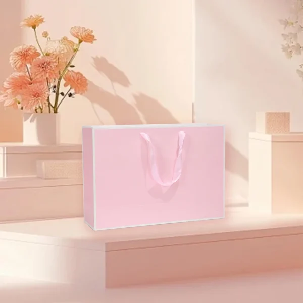 1/3/5/10Pcs Large Pink Gift Bags with Ribbon Handle Simple Gift Packaging Bags Shopping for Business Birthday Wedding Party 6