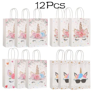 12Pcs Cartoon Unicorn Theme Paper Gift Packaging Bag with Handle Shopping Tote Bag  for Kids Birthday Baby Shower Party Decor 1