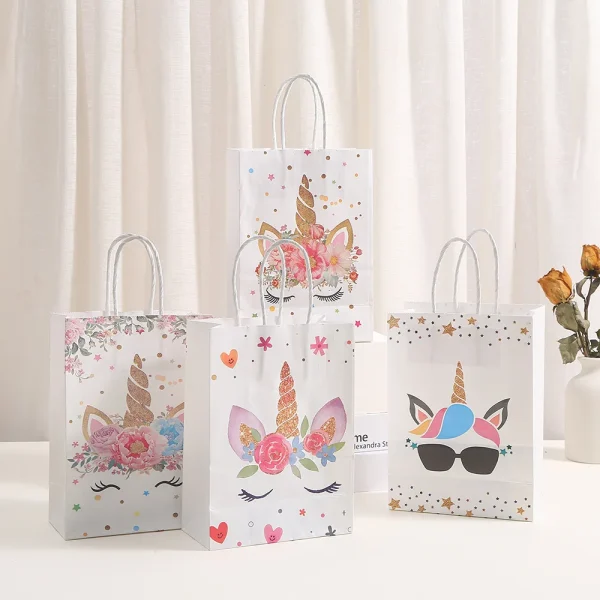 12Pcs Cartoon Unicorn Theme Paper Gift Packaging Bag with Handle Shopping Tote Bag  for Kids Birthday Baby Shower Party Decor 2