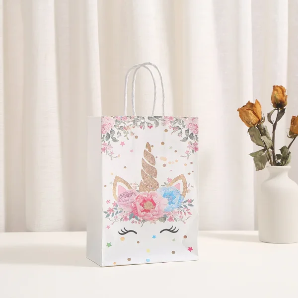 12Pcs Cartoon Unicorn Theme Paper Gift Packaging Bag with Handle Shopping Tote Bag  for Kids Birthday Baby Shower Party Decor 3