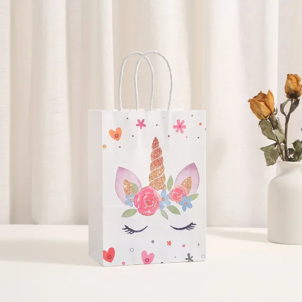 12Pcs Cartoon Unicorn Theme Paper Gift Packaging Bag with Handle Shopping Tote Bag  for Kids Birthday Baby Shower Party Decor 4