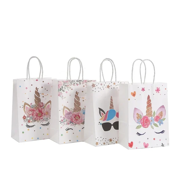 12Pcs Cartoon Unicorn Theme Paper Gift Packaging Bag with Handle Shopping Tote Bag  for Kids Birthday Baby Shower Party Decor 5