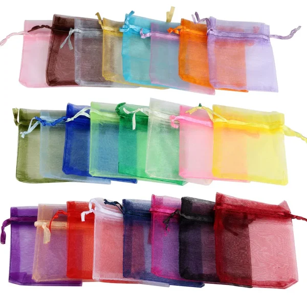 50/100pcs Colorful Organza Gift Bag 5x7 7x9 9x12 10x15 13x18cm Christmas Party Wedding Candy Jewelry Packaing Drawstring pouches 2
