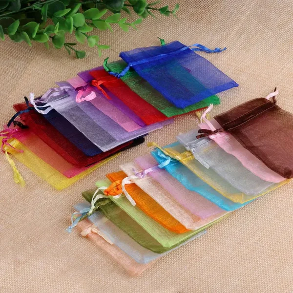 50/100pcs Colorful Organza Gift Bag 5x7 7x9 9x12 10x15 13x18cm Christmas Party Wedding Candy Jewelry Packaing Drawstring pouches 3