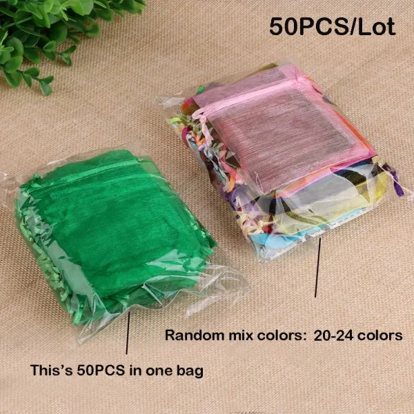 50/100pcs Colorful Organza Gift Bag 5x7 7x9 9x12 10x15 13x18cm Christmas Party Wedding Candy Jewelry Packaing Drawstring pouches 4