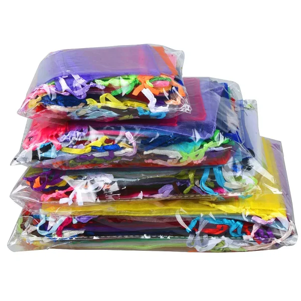 50/100pcs Colorful Organza Gift Bag 5x7 7x9 9x12 10x15 13x18cm Christmas Party Wedding Candy Jewelry Packaing Drawstring pouches 6