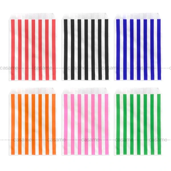 25 pcs 13x18cm Vertical Stripes Party Favor Bags, Kraft Holiday Gift Bags for Candy Buffet, Colorful Paper Goodie Bags 1