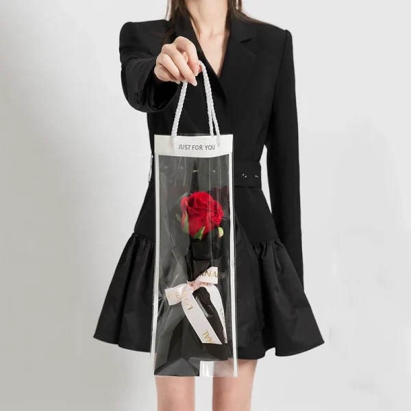 10pcs For Bouquet Gift Bag Packaging Bags Flowers Wrapping Transparent With Handle Florist Plastic Bag Party Supplies 6