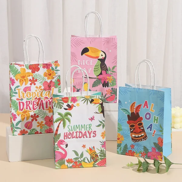 4pcs Torpil Hawaiian Theme Paper Gift Packing Bag Aloha Flamingo Candy Bag for Summer Beach Birthday Wedding Party Decoration 1