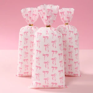 Pink Bow Paper Gift Bags Valentine's Day Bow Candy Treat Bag Baby Shower Birthday Party Favor Candy Bags Wedding Party Supplies 1