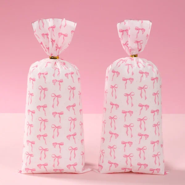Pink Bow Paper Gift Bags Valentine's Day Bow Candy Treat Bag Baby Shower Birthday Party Favor Candy Bags Wedding Party Supplies 2