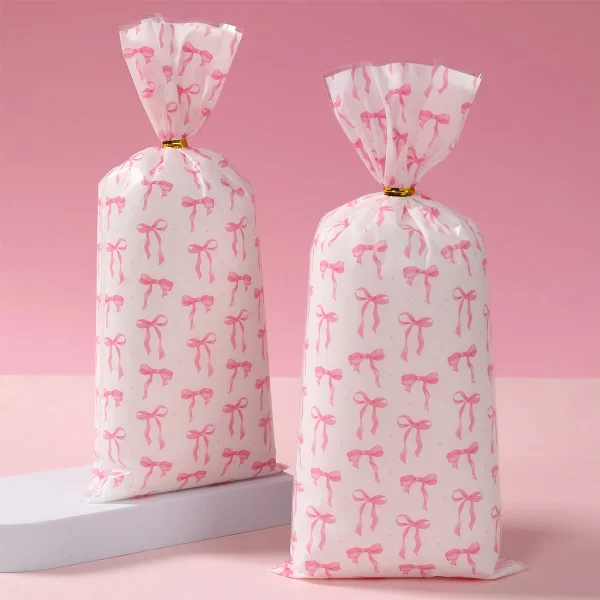 Pink Bow Paper Gift Bags Valentine's Day Bow Candy Treat Bag Baby Shower Birthday Party Favor Candy Bags Wedding Party Supplies 3