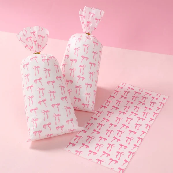 Pink Bow Paper Gift Bags Valentine's Day Bow Candy Treat Bag Baby Shower Birthday Party Favor Candy Bags Wedding Party Supplies 4