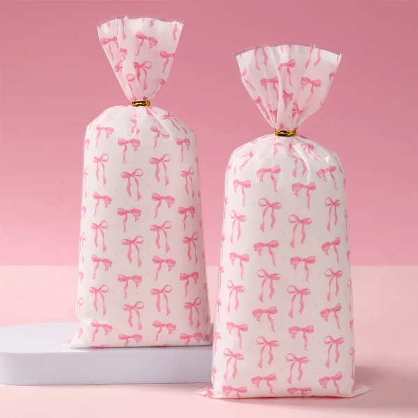 Pink Bow Paper Gift Bags Valentine's Day Bow Candy Treat Bag Baby Shower Birthday Party Favor Candy Bags Wedding Party Supplies 5