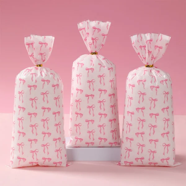 Pink Bow Paper Gift Bags Valentine's Day Bow Candy Treat Bag Baby Shower Birthday Party Favor Candy Bags Wedding Party Supplies 6