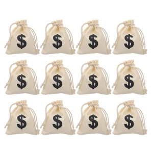 12 Pcs Dollar Drawstring Bag Snack Favor Bags Money Pouch Gift Sign Canvas Game Coins Candy 1
