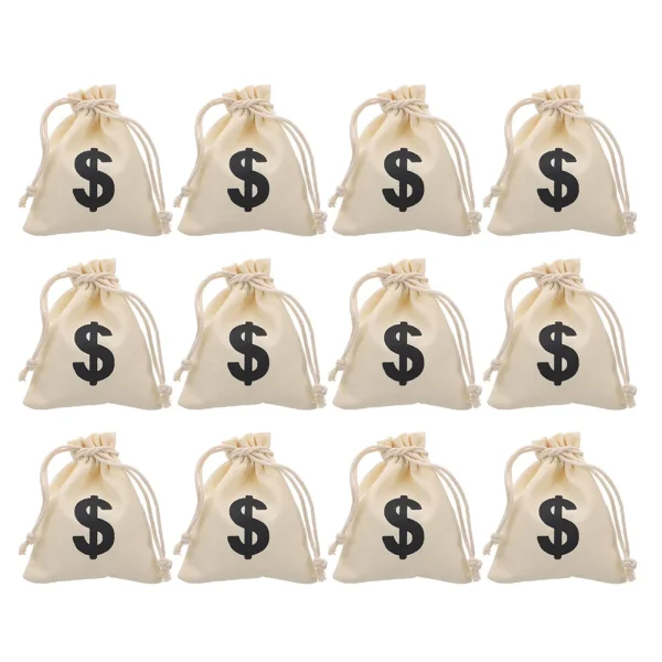 12 Pcs Dollar Drawstring Bag Snack Favor Bags Money Pouch Gift Sign Canvas Game Coins Candy 1