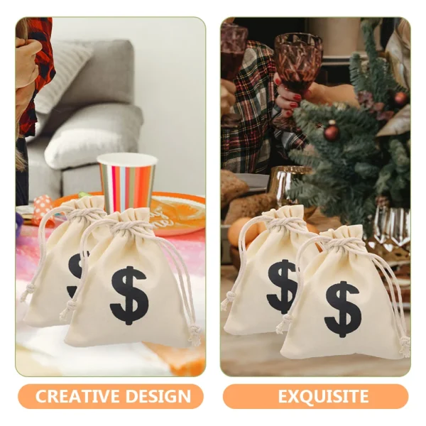12 Pcs Dollar Drawstring Bag Snack Favor Bags Money Pouch Gift Sign Canvas Game Coins Candy 2