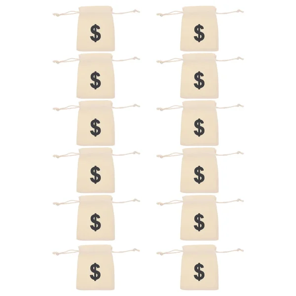 12 Pcs Dollar Drawstring Bag Snack Favor Bags Money Pouch Gift Sign Canvas Game Coins Candy 3