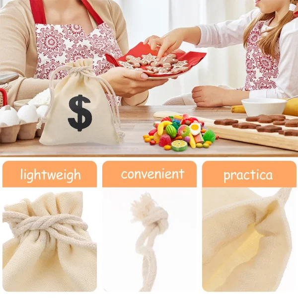 12 Pcs Dollar Drawstring Bag Snack Favor Bags Money Pouch Gift Sign Canvas Game Coins Candy 4
