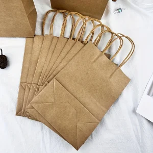 10pcs-Solid color gift bags with handles, kraft paper bags, gift candy bags, suitable for gift packaging, wedding grocery bags 1