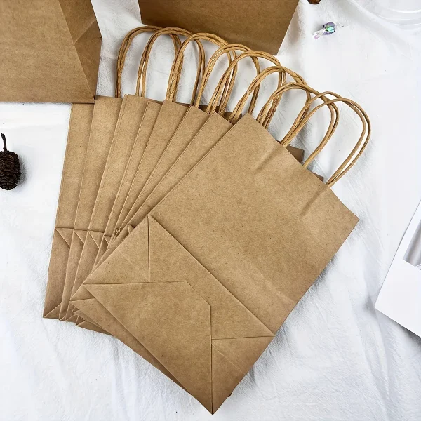 10pcs-Solid color gift bags with handles, kraft paper bags, gift candy bags, suitable for gift packaging, wedding grocery bags 1