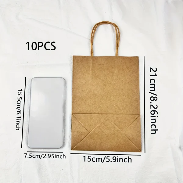 10pcs-Solid color gift bags with handles, kraft paper bags, gift candy bags, suitable for gift packaging, wedding grocery bags 5
