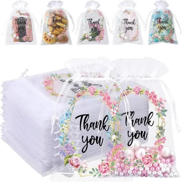 50pcs Thankyou Gift Bag Embroidery Jewelry Bag Elegant Thankyou Party Favor Bag Organzas Bag Suitable for Small Gifts 1
