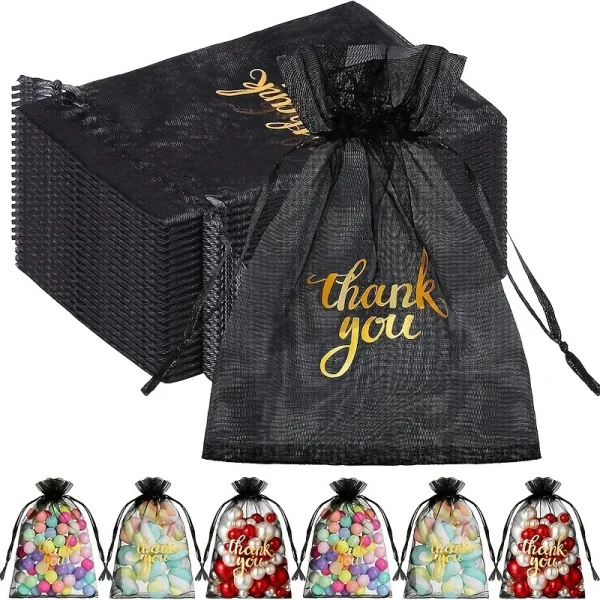 50pcs Thankyou Gift Bag Embroidery Jewelry Bag Elegant Thankyou Party Favor Bag Organzas Bag Suitable for Small Gifts 2
