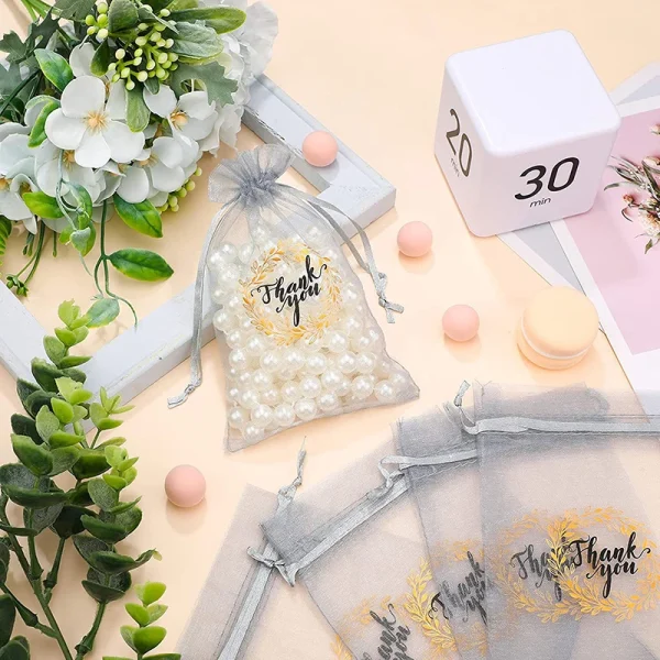 50pcs Thankyou Gift Bag Embroidery Jewelry Bag Elegant Thankyou Party Favor Bag Organzas Bag Suitable for Small Gifts 6