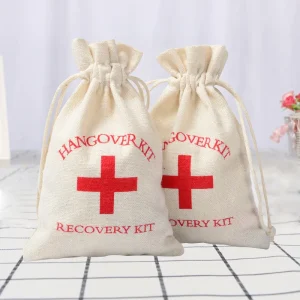 10/30pcs Wedding Favor Holder Bag Hangover Kit Bags for Guests Gift Red Cross Cotton Linen Pouches Festival Event Party Supplies 1