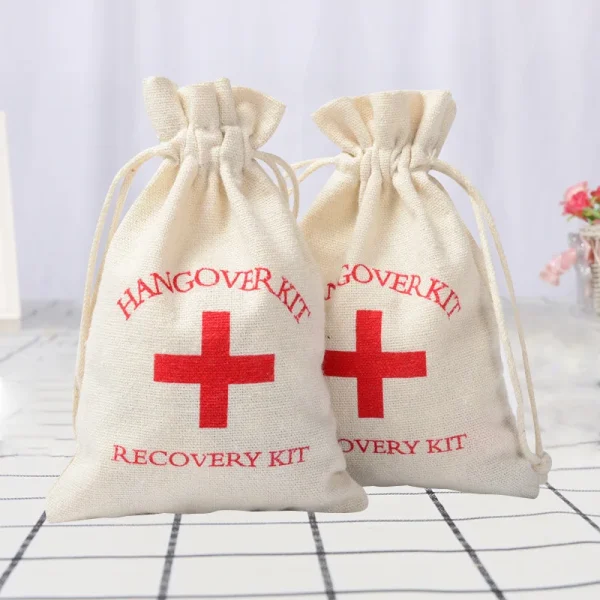 10/30pcs Wedding Favor Holder Bag Hangover Kit Bags for Guests Gift Red Cross Cotton Linen Pouches Festival Event Party Supplies 1