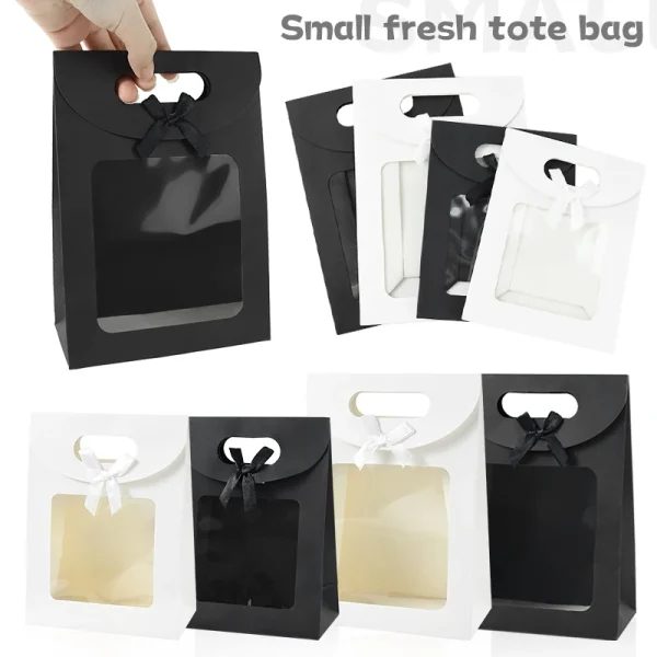 5Pcs Black White Gift Bags With Window Kraft Paper Biscuits Candy Bag Packing Box For Wedding Birthday Wedding Gift For Guests 1