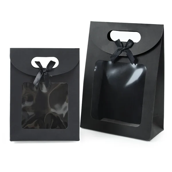 5Pcs Black White Gift Bags With Window Kraft Paper Biscuits Candy Bag Packing Box For Wedding Birthday Wedding Gift For Guests 2
