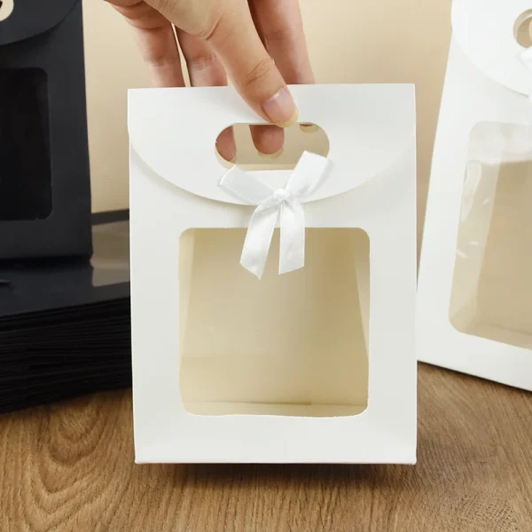 5Pcs Black White Gift Bags With Window Kraft Paper Biscuits Candy Bag Packing Box For Wedding Birthday Wedding Gift For Guests 4