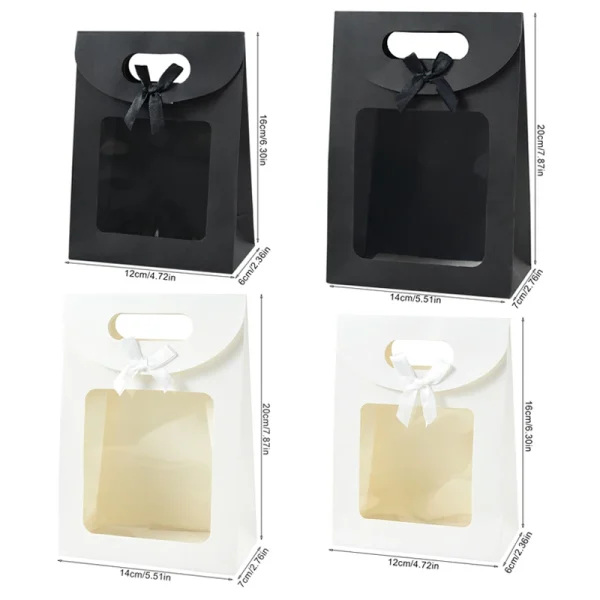 5Pcs Black White Gift Bags With Window Kraft Paper Biscuits Candy Bag Packing Box For Wedding Birthday Wedding Gift For Guests 6